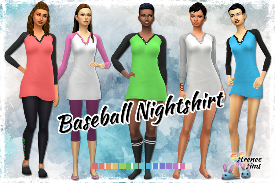 Baseball Nightshirt | Casual baseball nightshirts for your Sims. #Sims4 #ts4 #sims4cc | www.streneesims.com