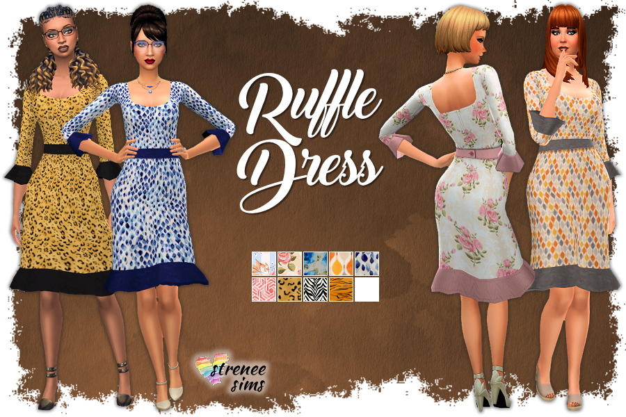 Casual Ruffle Dress | A ruffled dress to help your Sims feel pretty. #ts4 #sims4 #sims4cc | www.streneesims.com