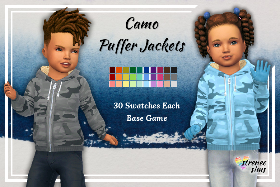 Camo Puffer Jacket | Warm winter jackets for your Sims | #Sims4 #ts4 | www.streneesims.com