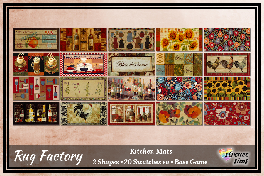 The Rug Factory: Kitchen Mats Set 1 | Cute practical mats for your Sim's kitchen #ts4 #sims4 | www.streneesims.com