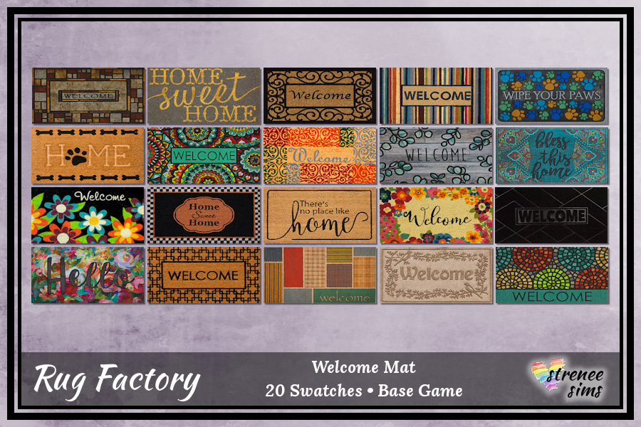 The Rug Factory: Welcome Mats | 20 welcome mats to brighten up your Sims front door #ts4 #sims4 | streneesims.com