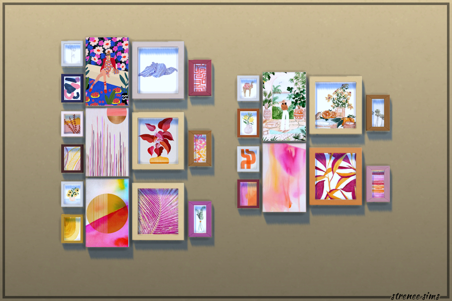 Collage Wall Art Sets | 20 Contemporary sets of prints to decorate with #ts4 #sims4 #sims4cc | www.streneesims.com