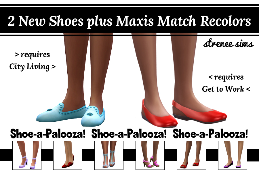 Shoe-a-Palooza | Two new shoes plus dozens of maxis match recolors! #sims4 #sims4cc #sims4shoes | strenee.huddlenet.com