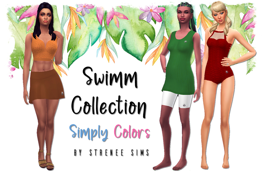 Swimm Collection: Simply Colors | Fuller coverage swimwear for all Sims body types #ts4 #sims4 #sims4cc | www.streneesims.com